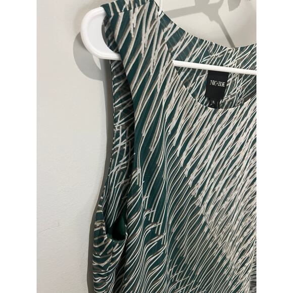 NIC+ZOE Asymmetrical Layered Dress Large Petite Green White Preppy Boho Chic - Picture 7 of 10